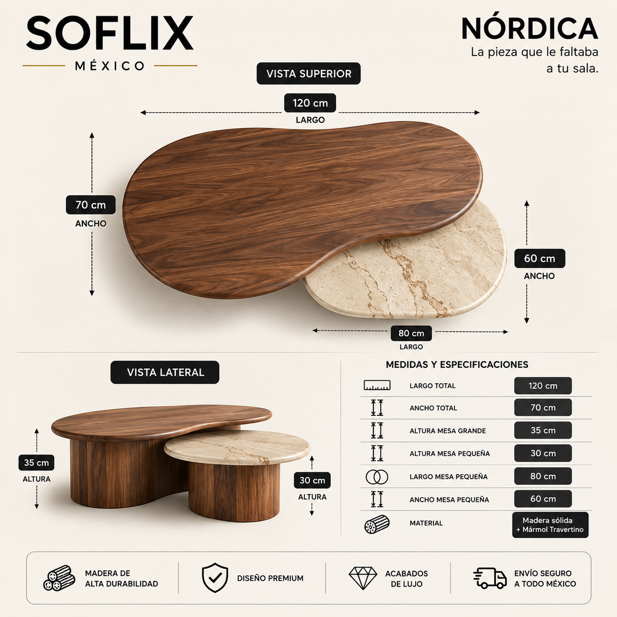 SOFLIXMEXICO® NÓRDICA — La mesa que transforma tu sala